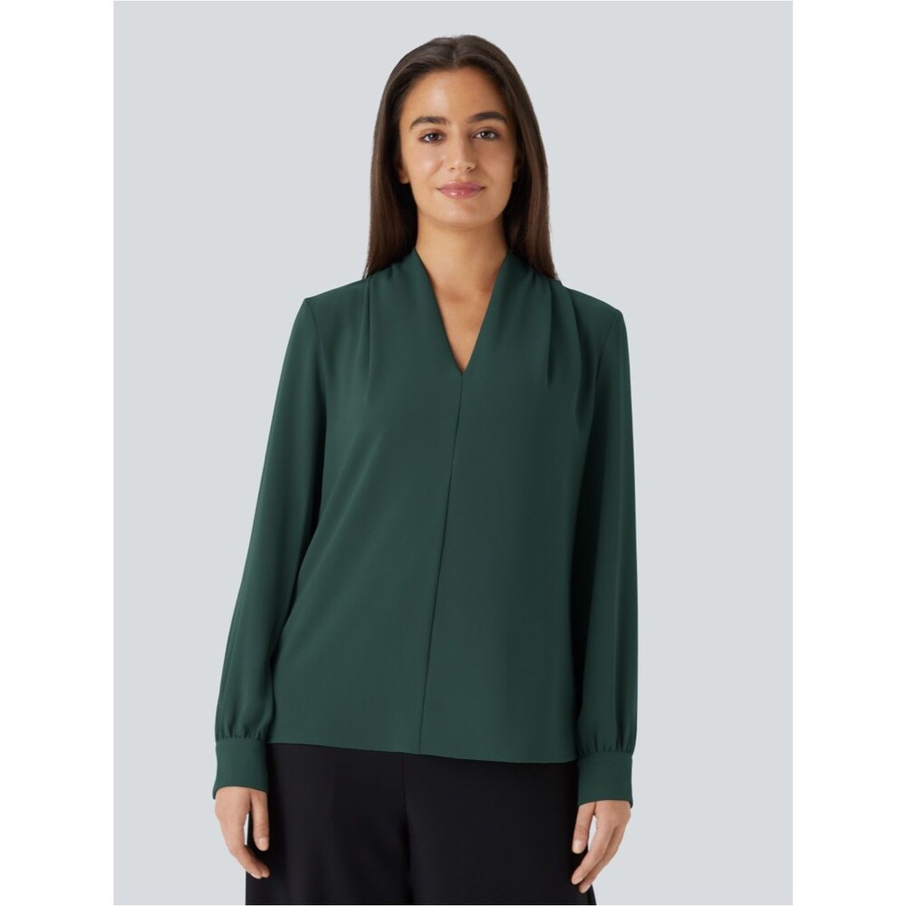 Halara Forest Green V-Neck Pintuck Shoulder Long Sleeve Women Top L Career
